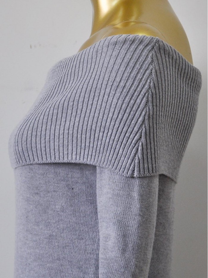Gray/Black Lapel Collar Solid Color Bodycon Sweater Dress