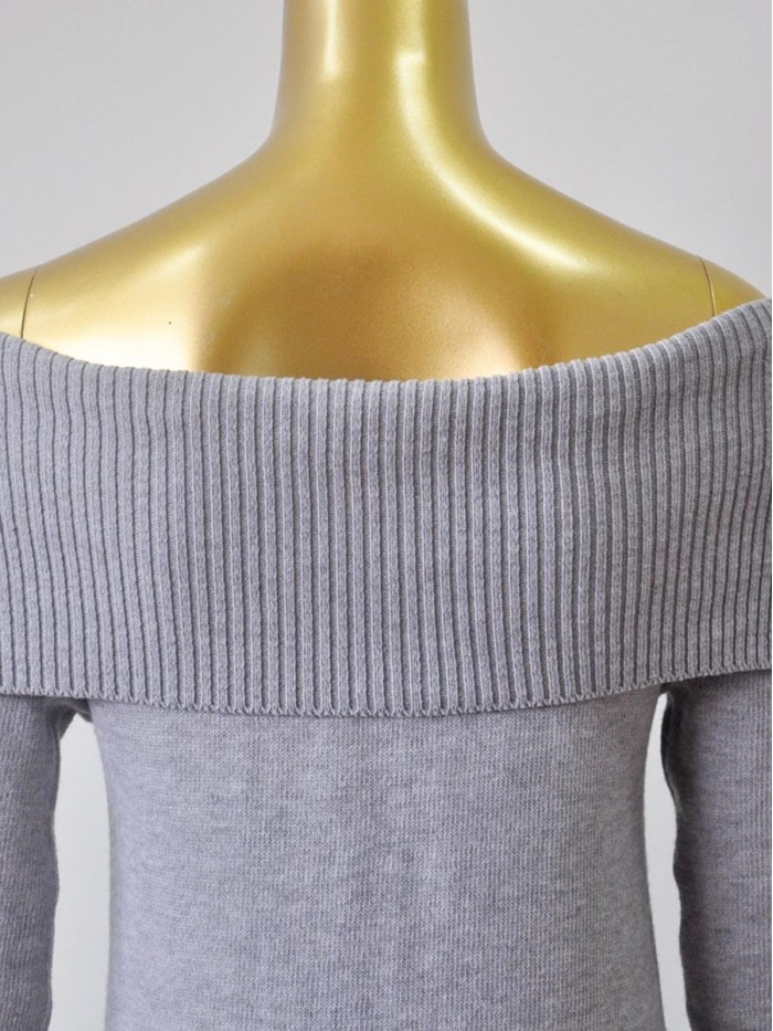 Gray/Black Lapel Collar Solid Color Bodycon Sweater Dress