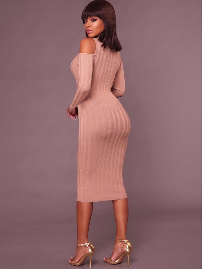 Black/Pink Turtleneck Slim Sweater Dress