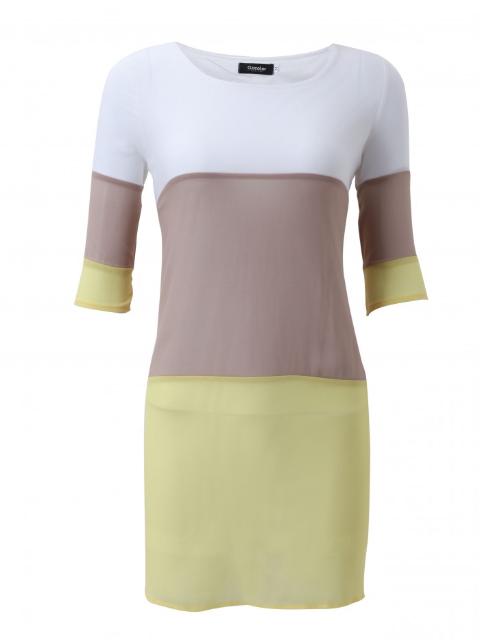 Casual Above Knee Half Sleeve Color Block Round Neck Dress