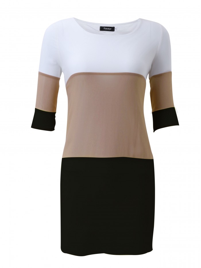 Casual Above Knee Half Sleeve Color Block Round Neck Dress