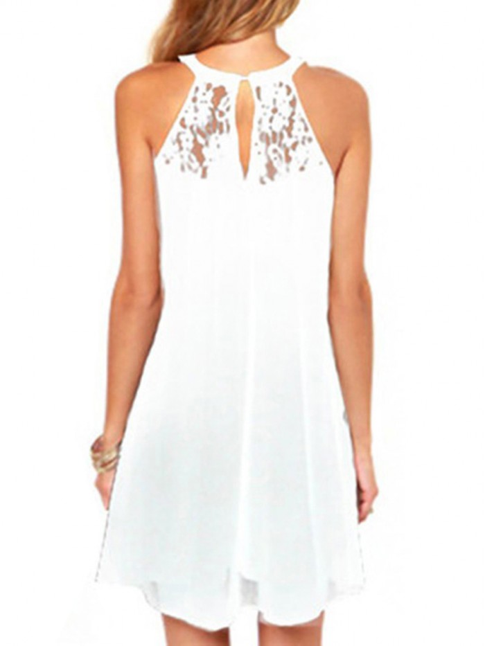 Black/White Lace Round Neck Sleeveless Patchwork Dress