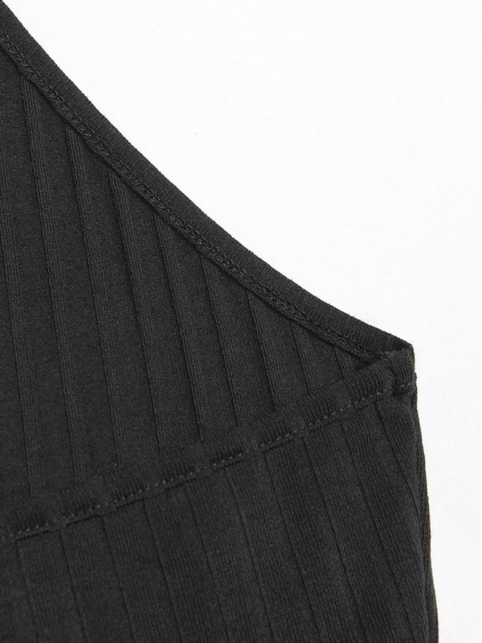 Black Solid Color Slim Halter Sweater Dress