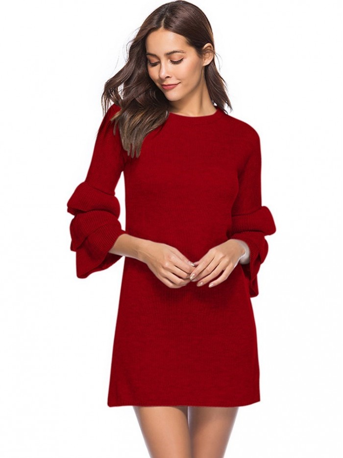 Elegant Pure Color Bodycon Sweater Dress
