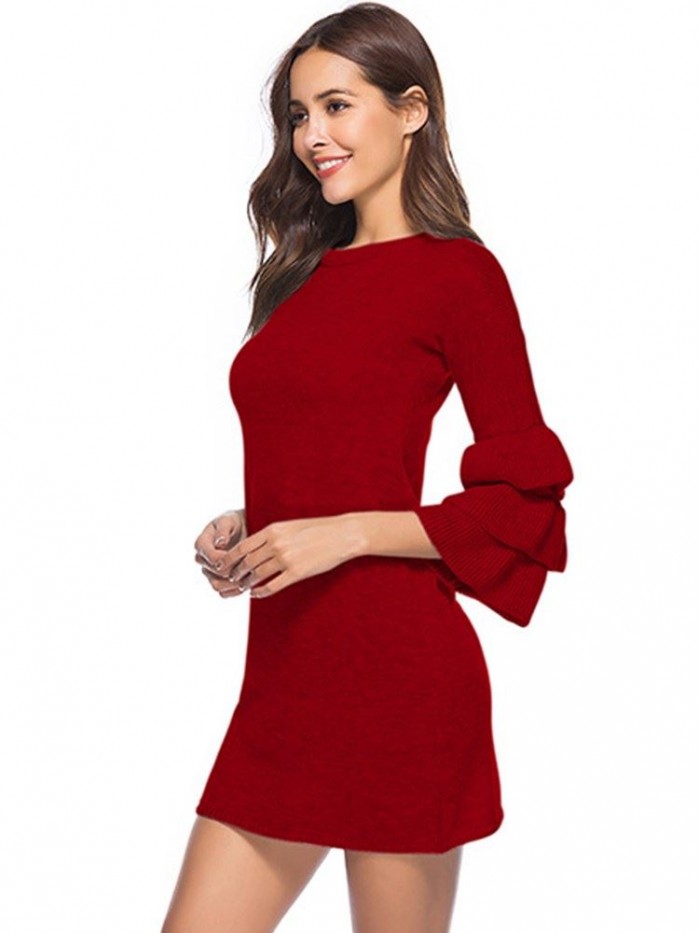 Elegant Pure Color Bodycon Sweater Dress