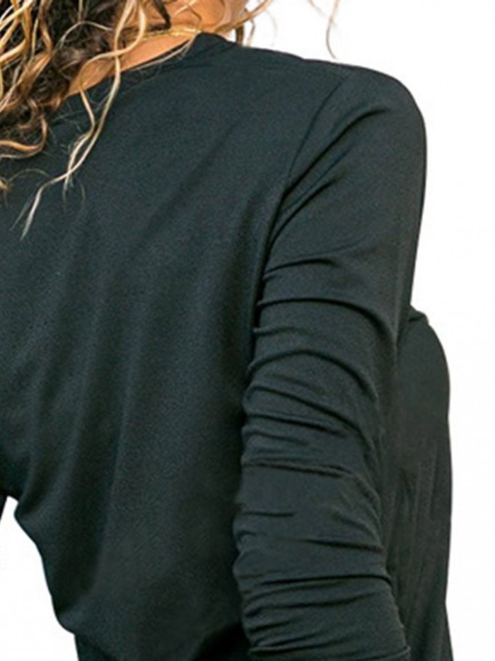 Casual Black Hollowed-Out T-shirt