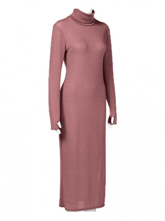 Casual Solid Color High Collar Maxi Dress