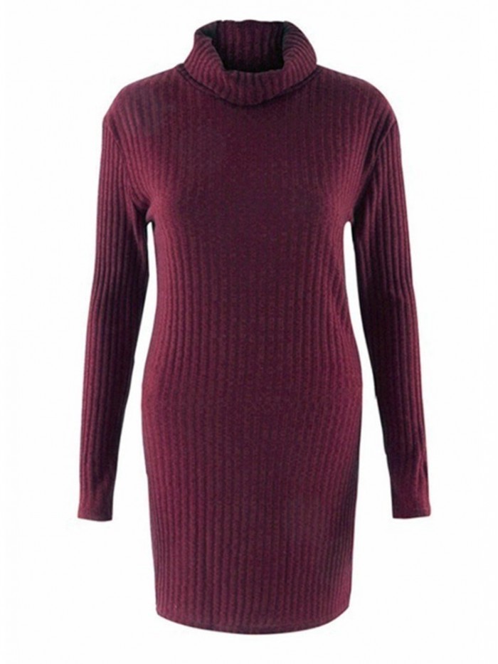 Casual Turtleneck Long Sleeve Sweater Dress