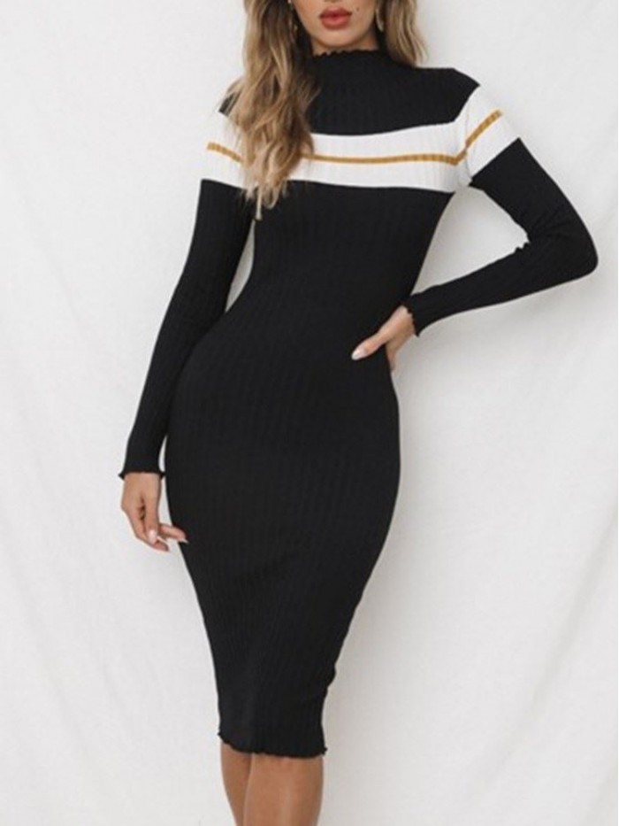 Casual Stripe Bodycon Sweater Dress