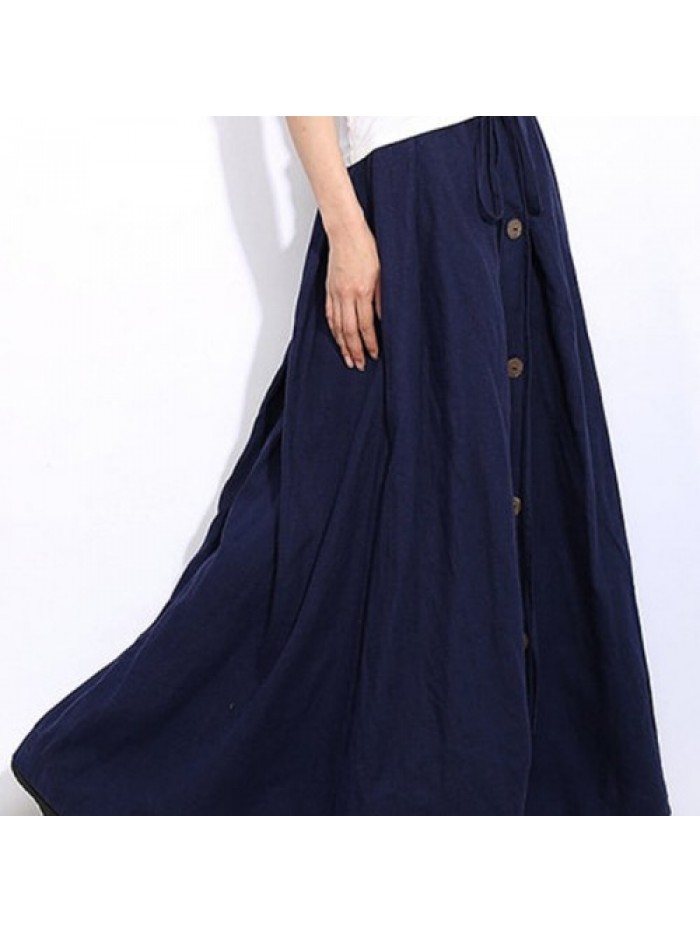 Casual Black/Blue Elastic Waist Lace Up Solid Color Skirt 