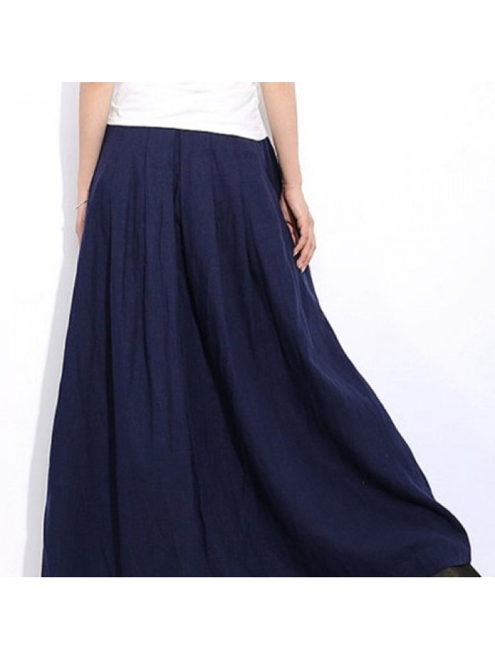 Casual Black/Blue Elastic Waist Lace Up Solid Color Skirt 